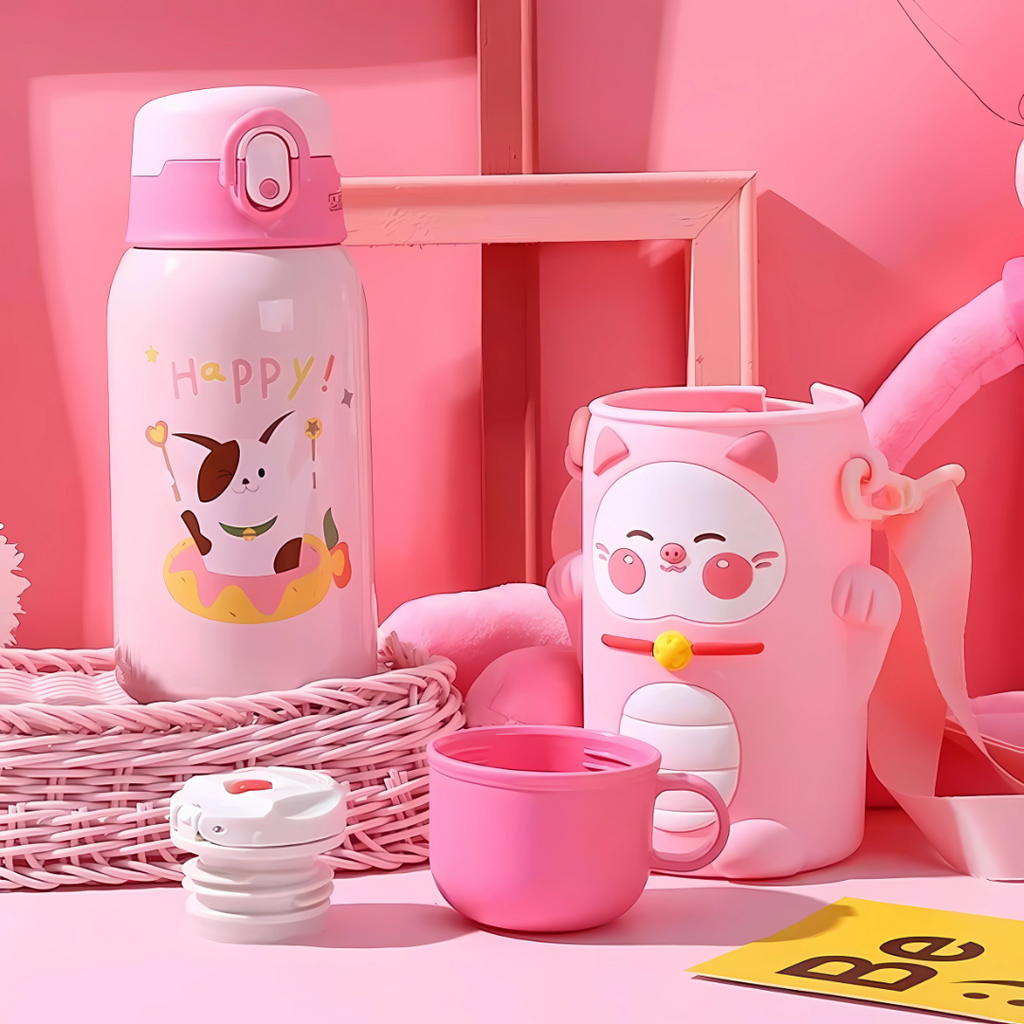 Cat Shape Stainless Steel School Water Bottle for Kids