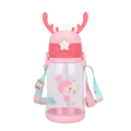 Mermaid Cute Cartoon Horn Kids Water Bottle with Straw & Strap