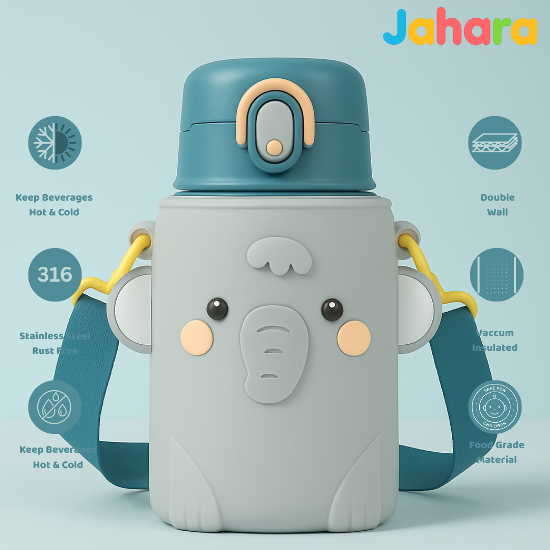 Elephant Shape Stainless Steel School Water Bottle for Kids.