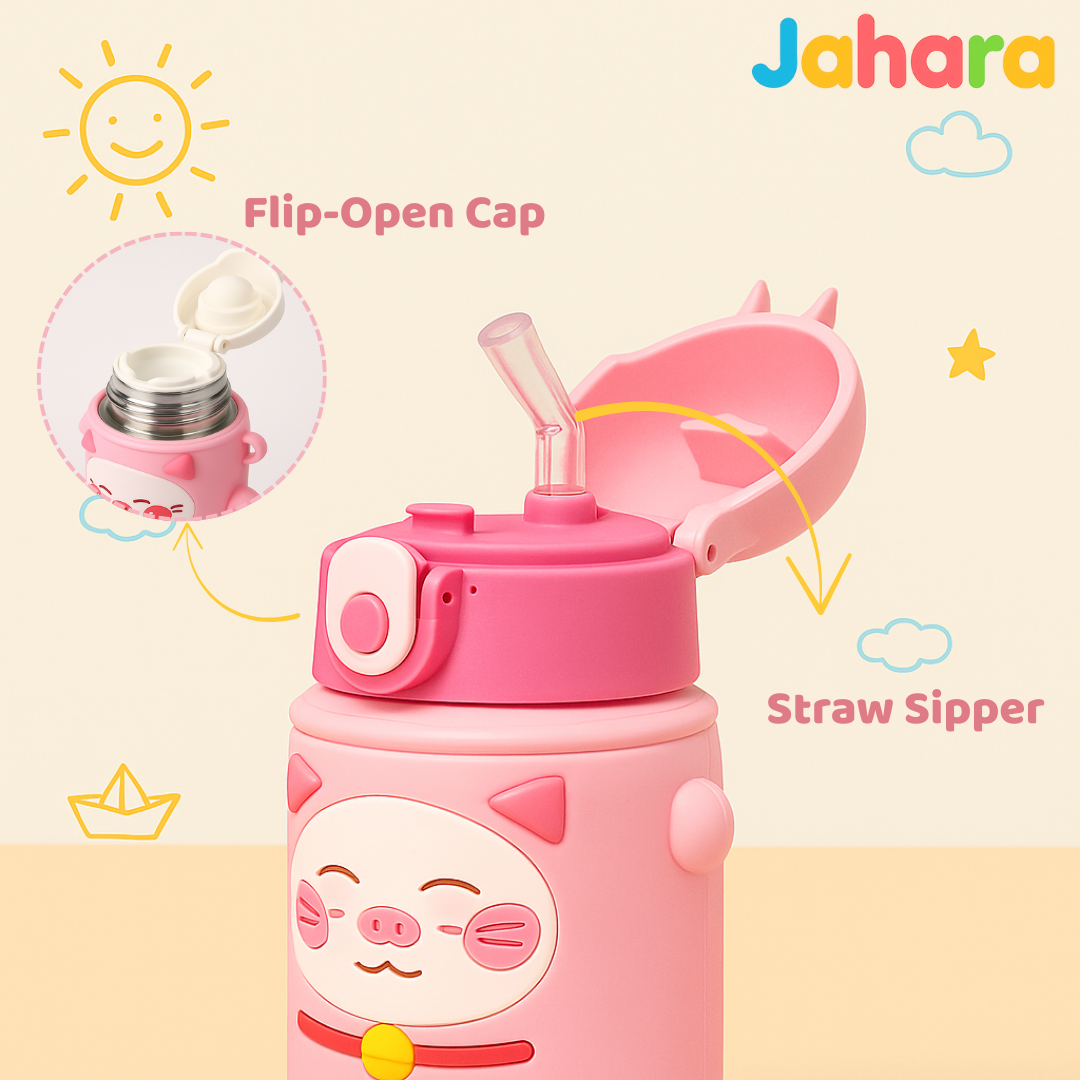 Cat Shape Stainless Steel School Water Bottle for Kids