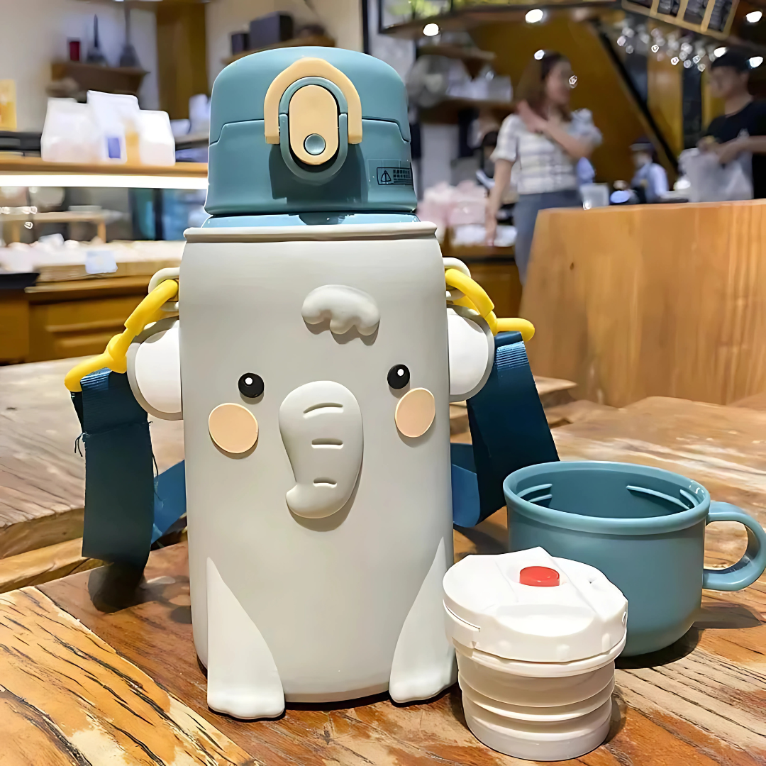 Elephant Shape Stainless Steel School Water Bottle for Kids.